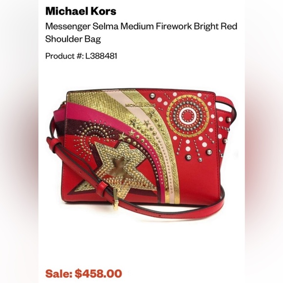Michael Kors - Selma Crossbody Messenger Bag - Rare Bright Red & Gold Firework - Picture 4 of 5